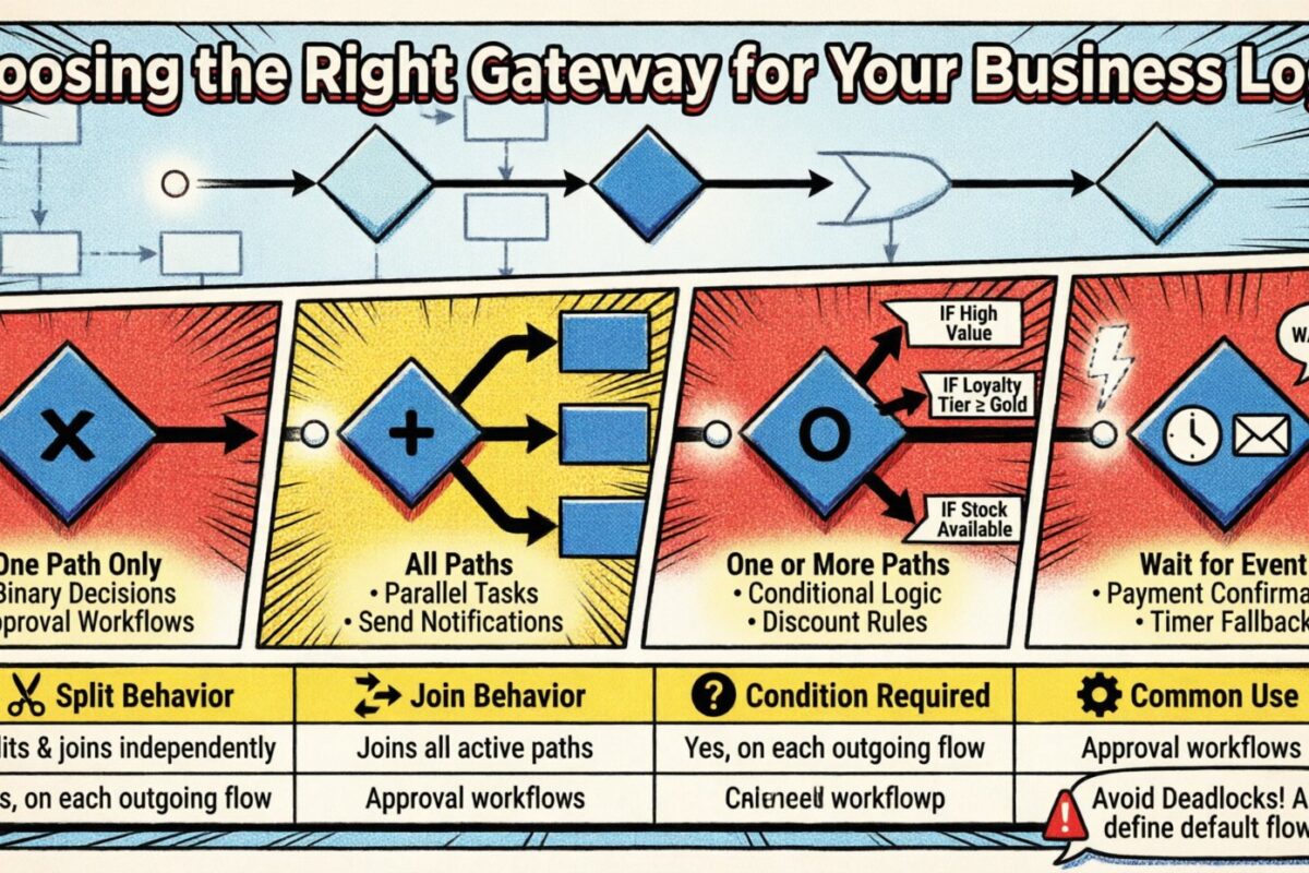 Guía BPMN: Elección del gateway adecuado para su lógica de negocio