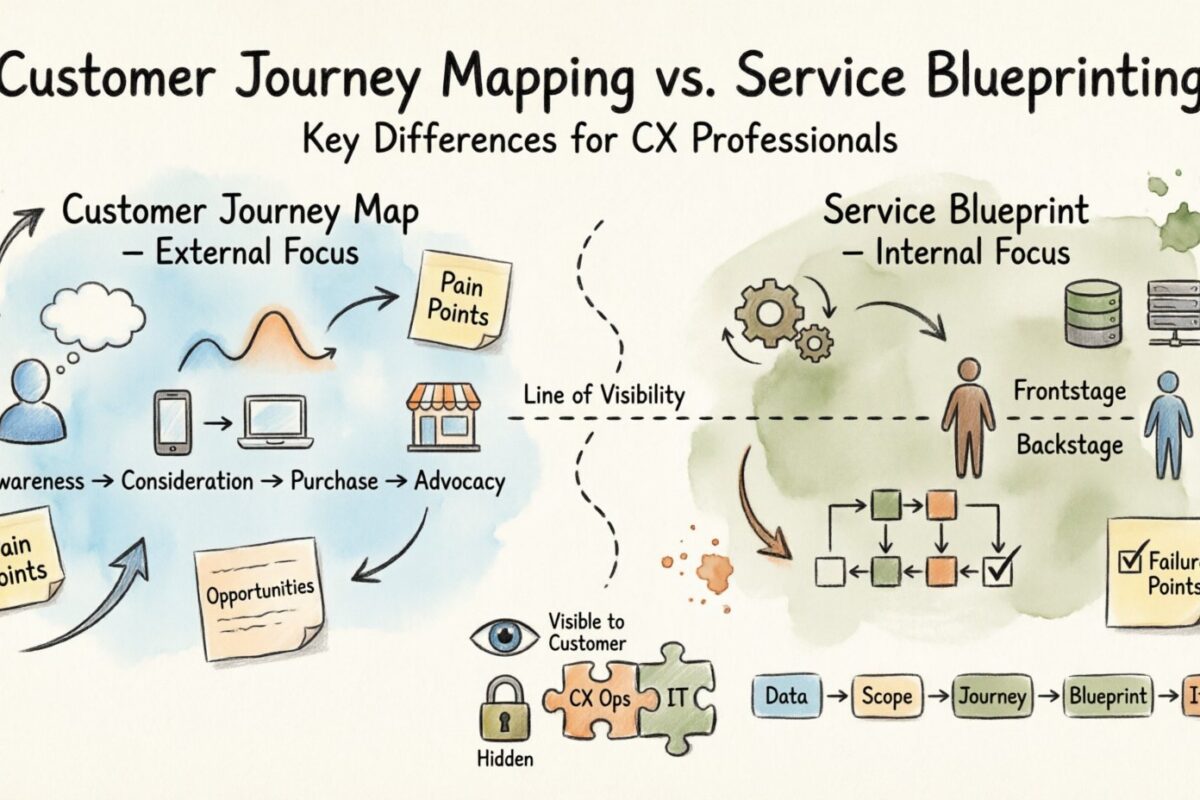 Mapa del recorrido del cliente frente a la elaboración de diagramas de servicios: diferencias clave para profesionales de la experiencia del cliente