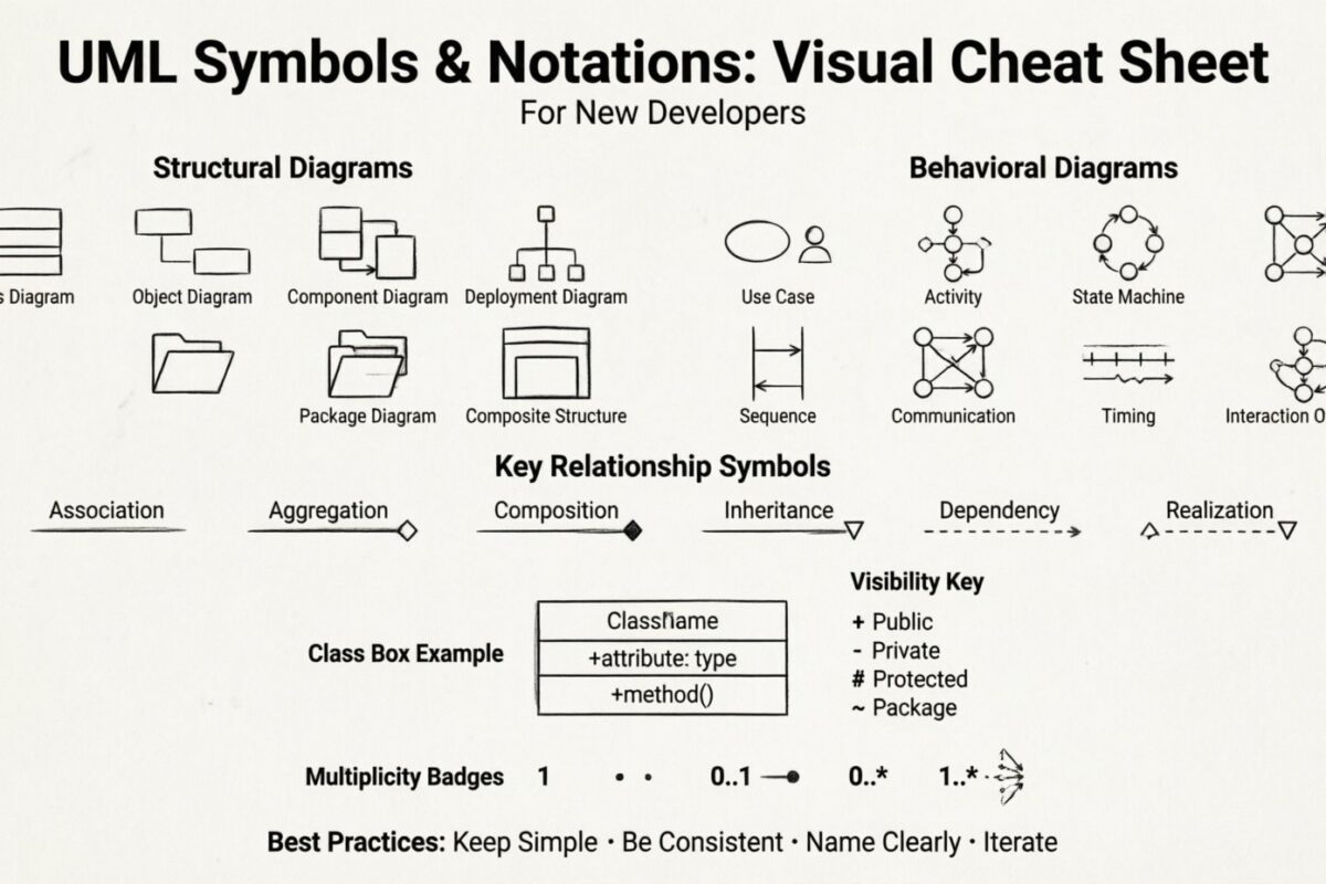 Symboles et notations UML : une feuille de triche visuelle pour les nouveaux développeurs Symboles et notations UML : une feuille de triche visuelle pour les nouveaux développeurs