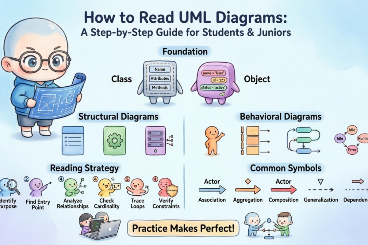 UML आरेख कैसे पढ़ें: छात्रों और नौसिखियों के लिए एक चरण-दर-चरण गाइड