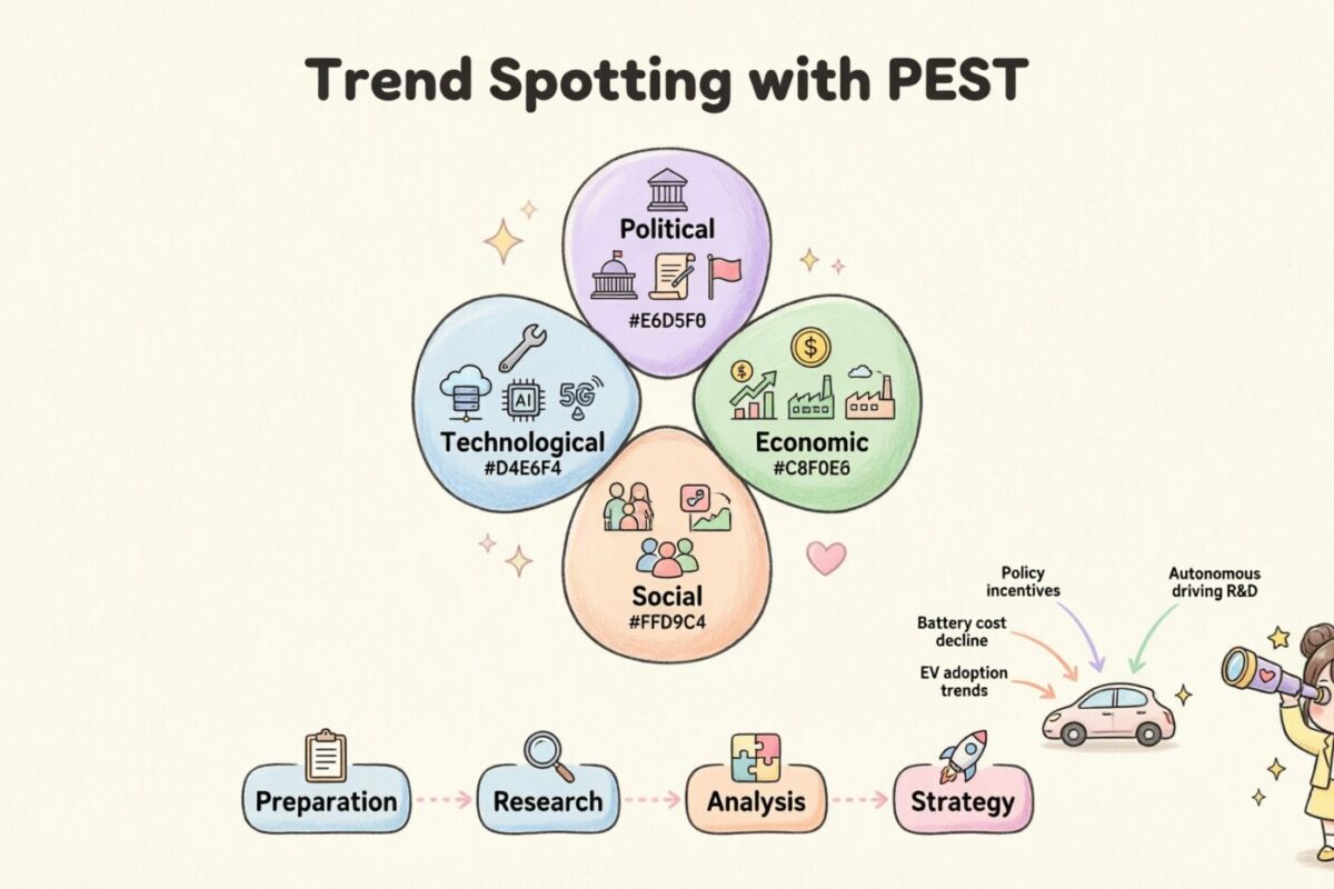 ट्रेंड स्पॉटिंग: PEST के साथ मैक्रो ट्रेंड्स को स्पॉट करने के लिए एक स्टेप-बाय-स्टेप गाइड ट्रेंड स्पॉटिंग: PEST के साथ मैक्रो ट्रेंड्स को स्पॉट करने के लिए एक स्टेप-बाय-स्टेप गाइड