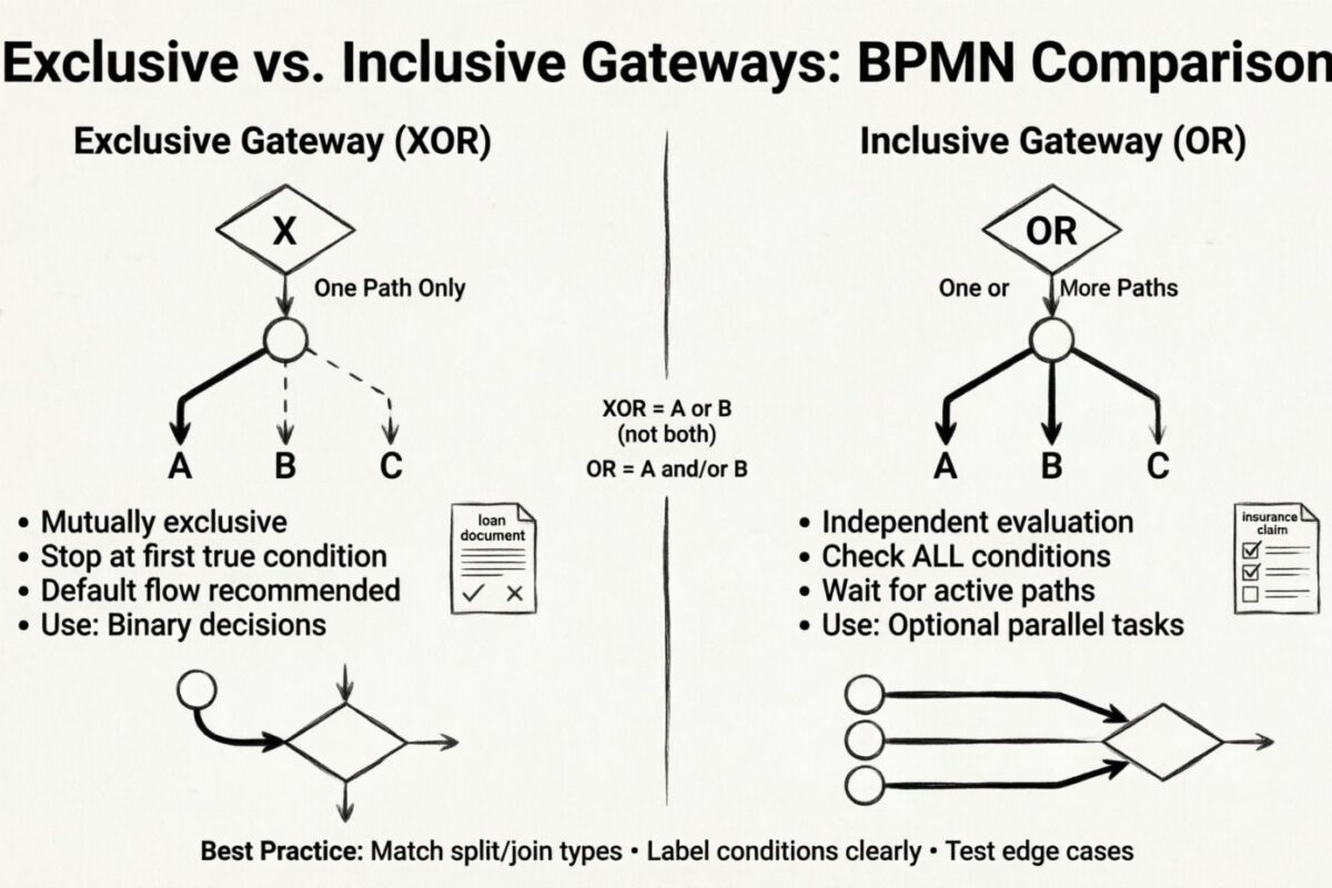 Hướng dẫn BPMN: Cổng loại Loại trừ so với Cổng loại Bao hàm – Một so sánh đơn giản