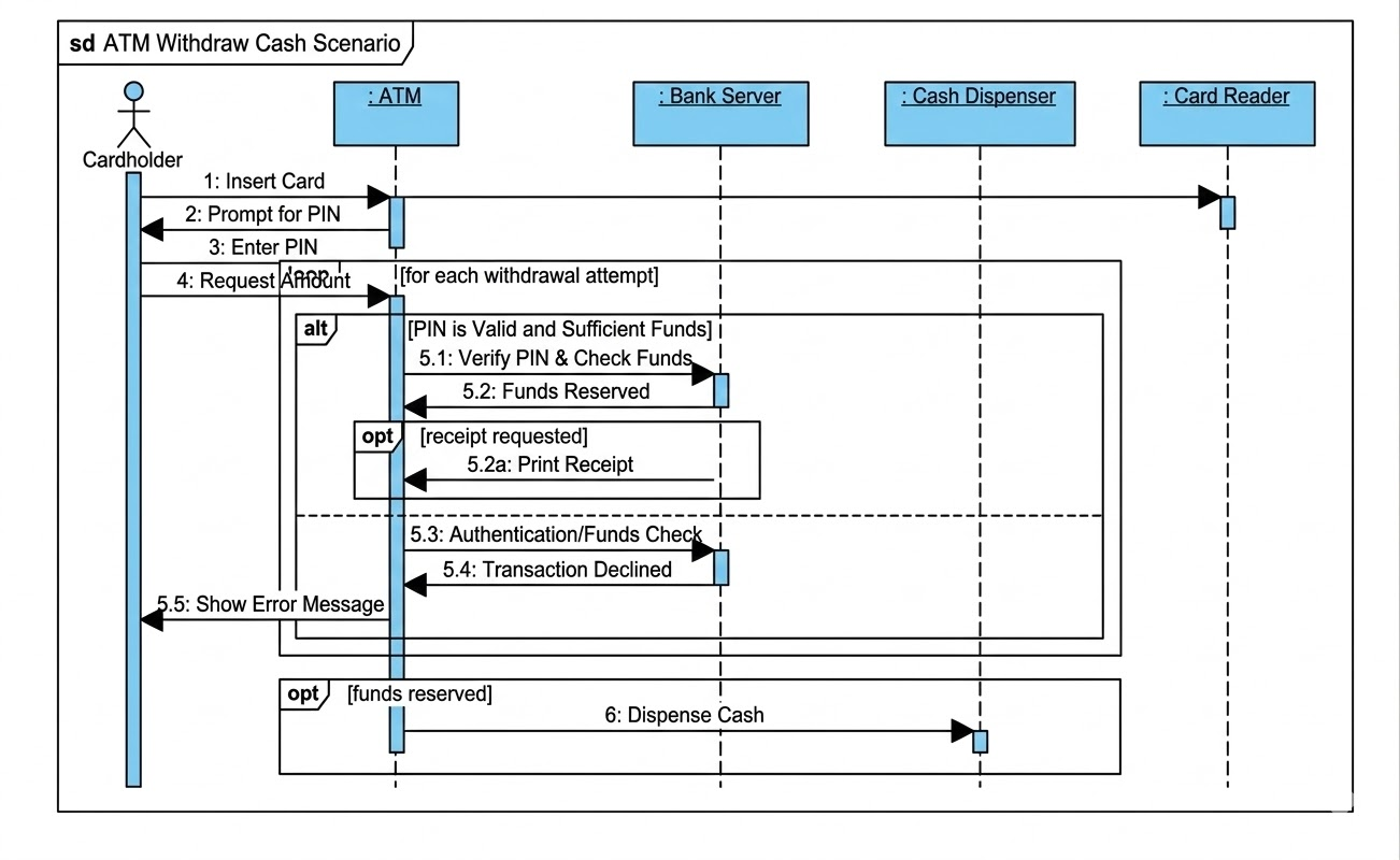 UML Sequence Diagram Case Study: ATM Withdraw Cash Scenario UML Sequence Diagram Case Study: ATM Withdraw Cash Scenario